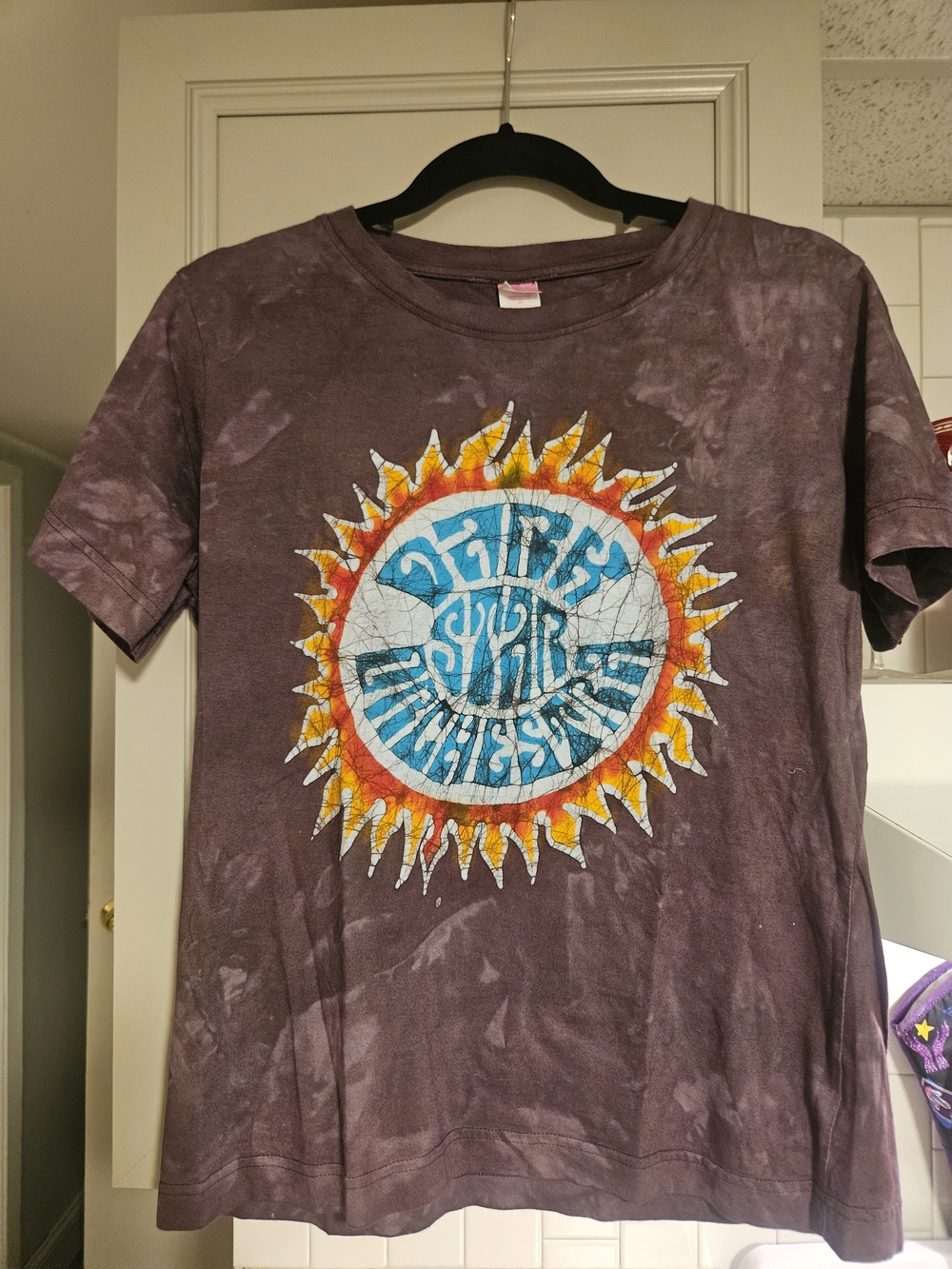DARK STAR ORCHESTRA Tie-Dye Sun Graphic Tee in Purple with Blue & Orange Design